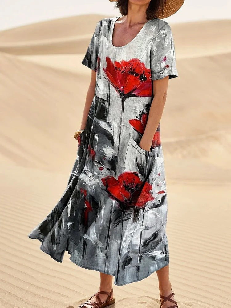 Women's Loose Printed Pocket Dress