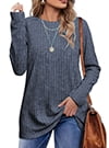 Fantaslook Long Sleeve Shirts for Women Crew Neck Casual Tunic Tops Lightweight Pullover