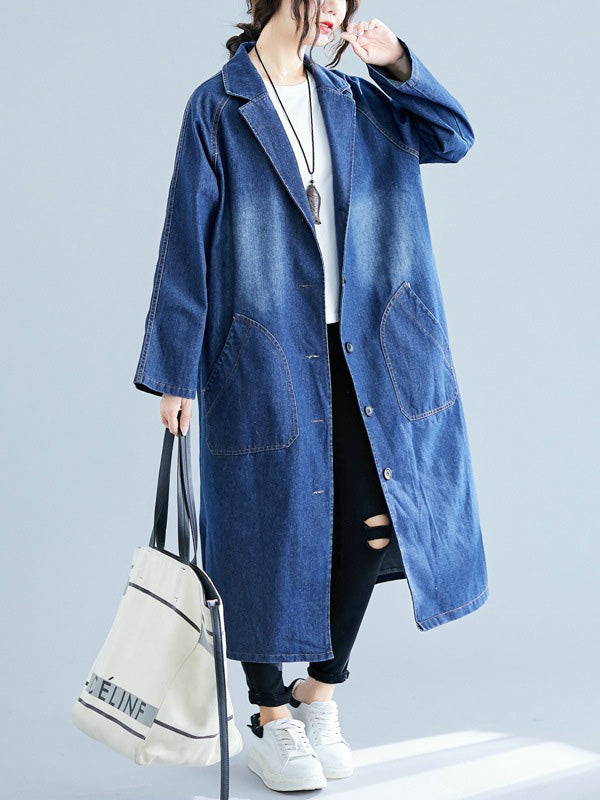 Original Lapel Long Sleeve Denim Outerwear&Trench