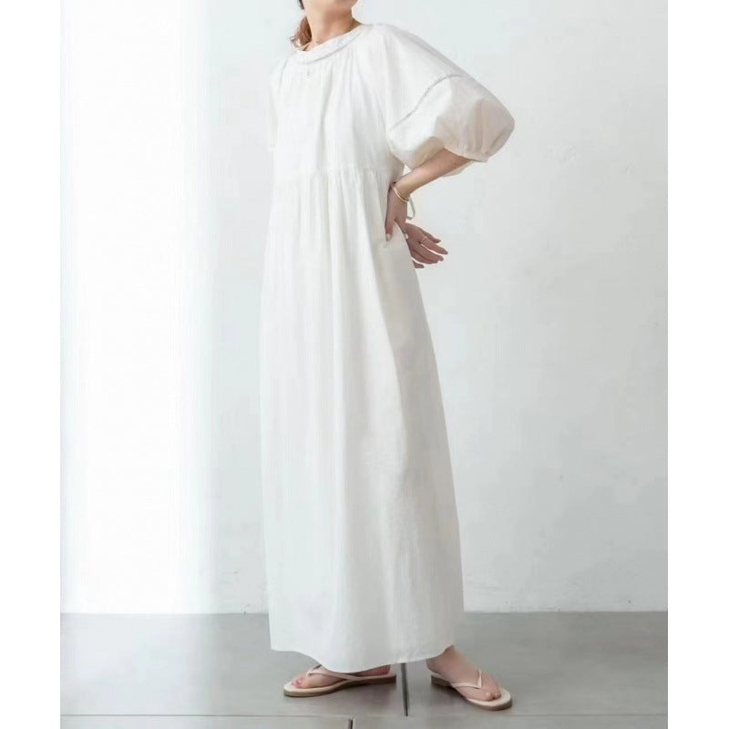 Loose Solid Color Lantern Sleeve Maxi Dress