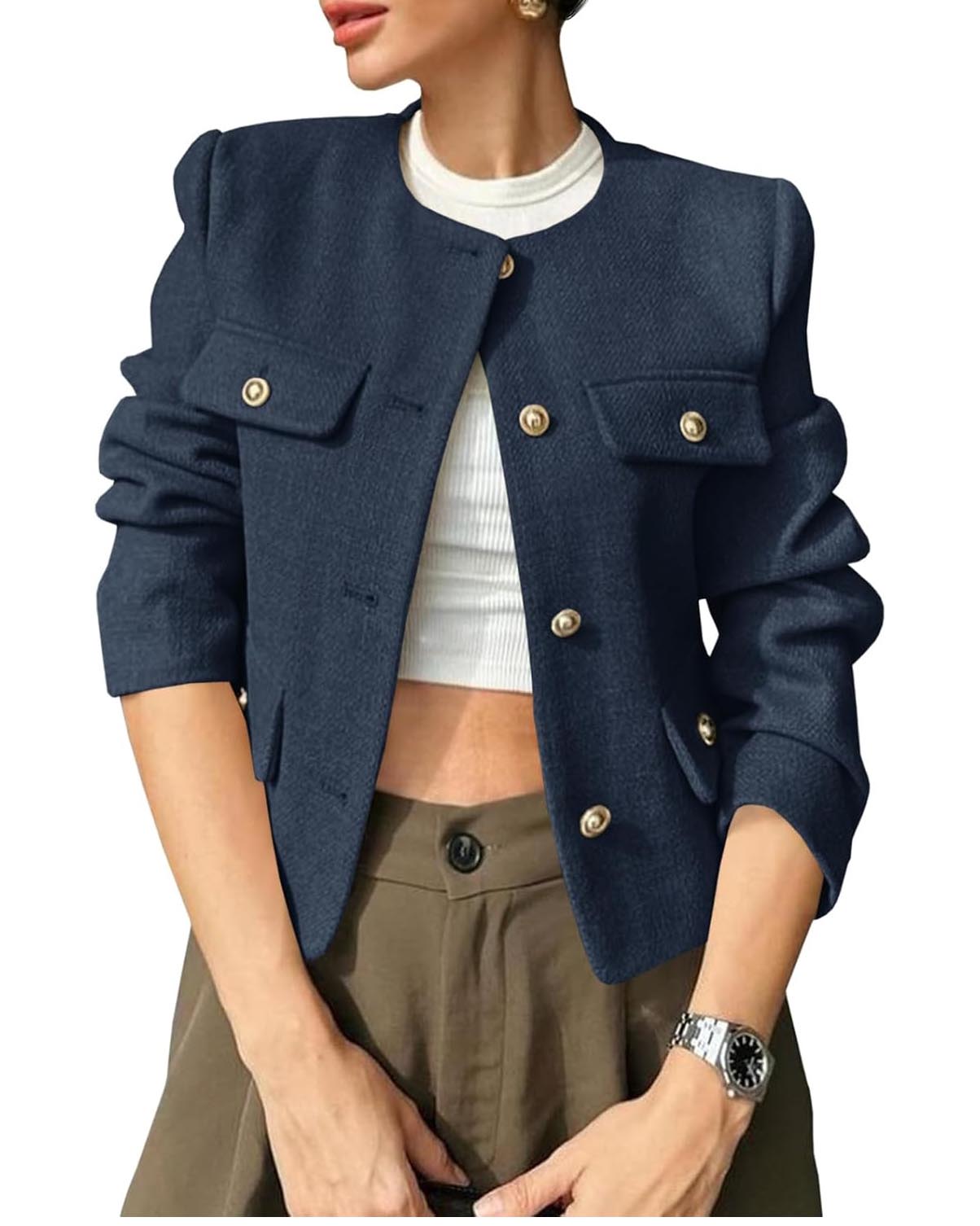 Women's 2025 Short Button-Down Tweed Blazer With Pockets (Buy 2 Free Shipping)