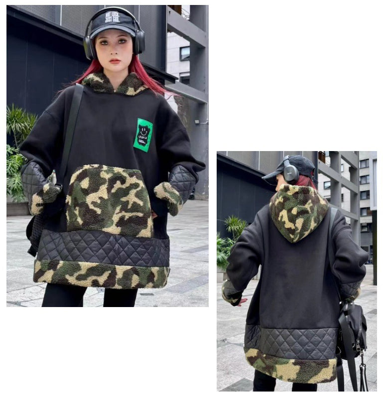 Special Splicing Thickened Camouflage Hooded Sweatshirt