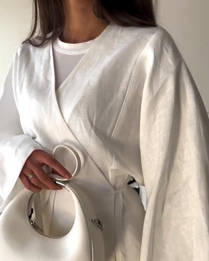 Casual V-Neck Split Shirt & Skirt Two-Piece Set