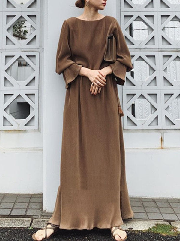 Literary Solid Color Flared Sleeve Maxi Dress