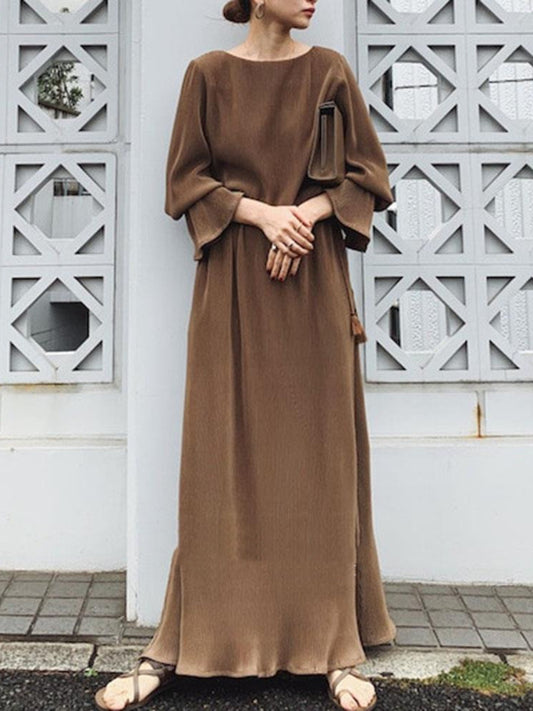 Literary Solid Color Flared Sleeve Maxi Dress