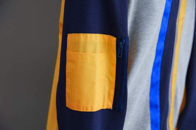 Casual Color Blocking Round Neck Long Sleeve Baseball Jacket