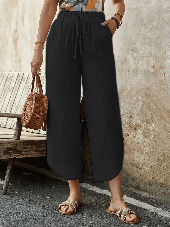 Drawstring Irregular Casual Cropped Pants