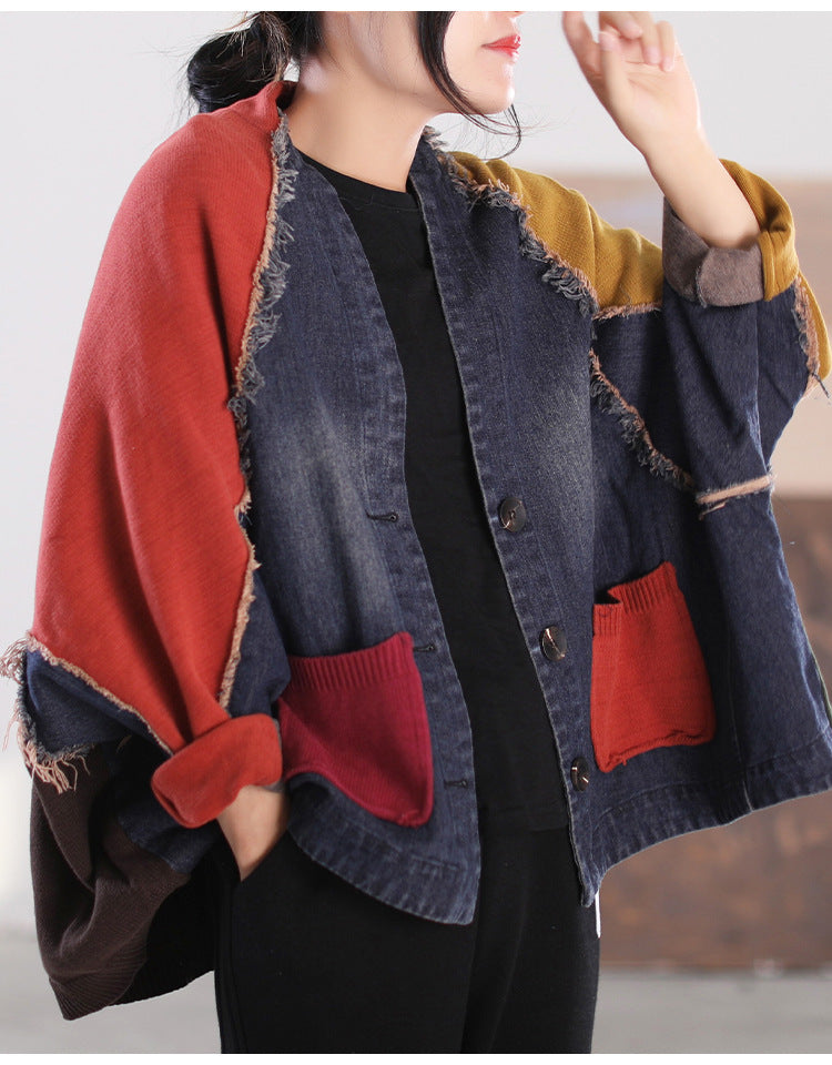 Loose Splicing Long Sleeve Denim Jacket