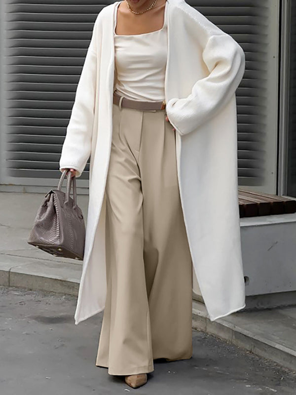 High Waisted Loose Pleated Pockets Solid Color Suit Pants Trousers