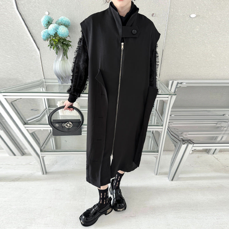 Dark Style Zipper Sleeveless Coat