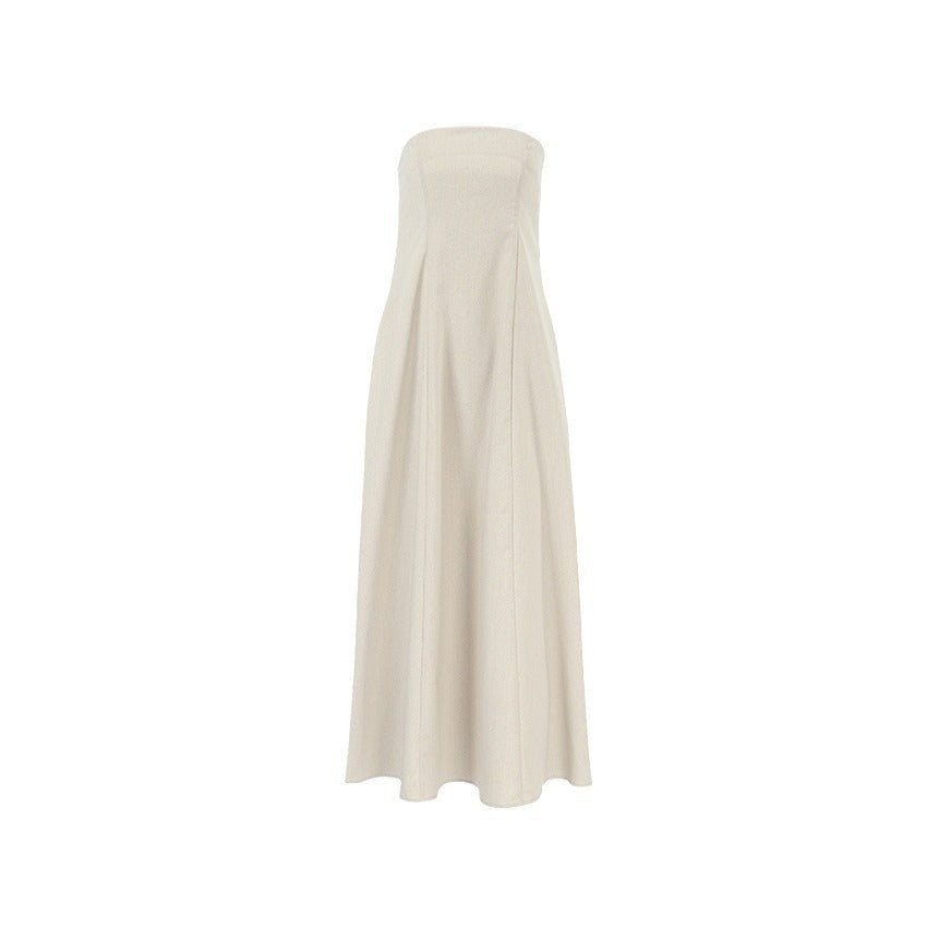 Vacation Cotton-Linen Solid Sheath Backless Maxi Dress