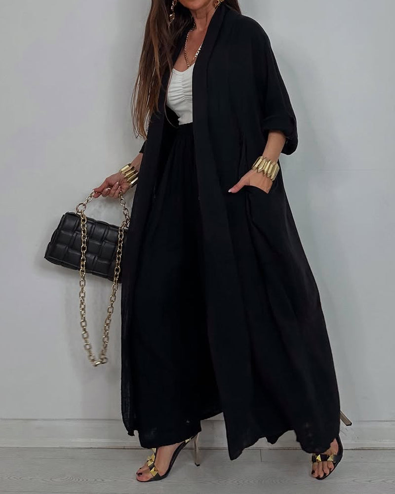Casual Long Cardigan & Pants Two-piece Set