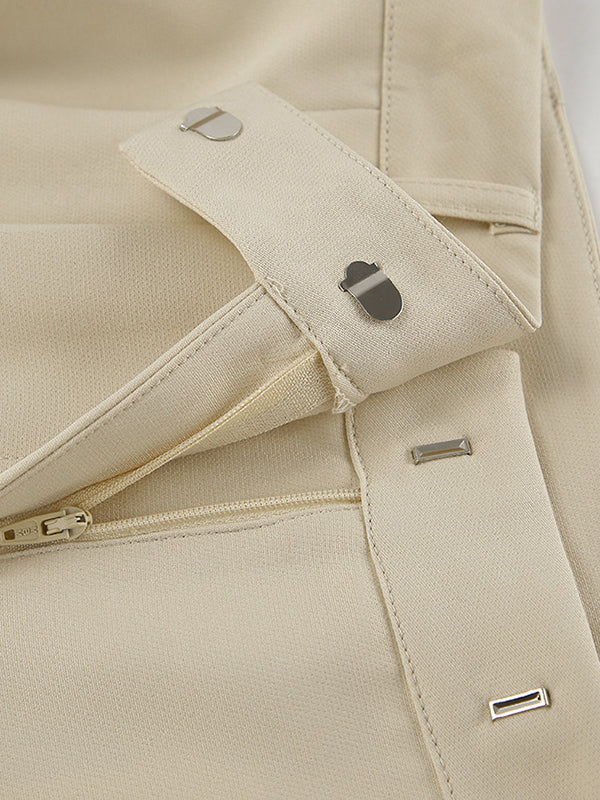 High Waisted Loose Pleated Pockets Solid Color Suit Pants Trousers