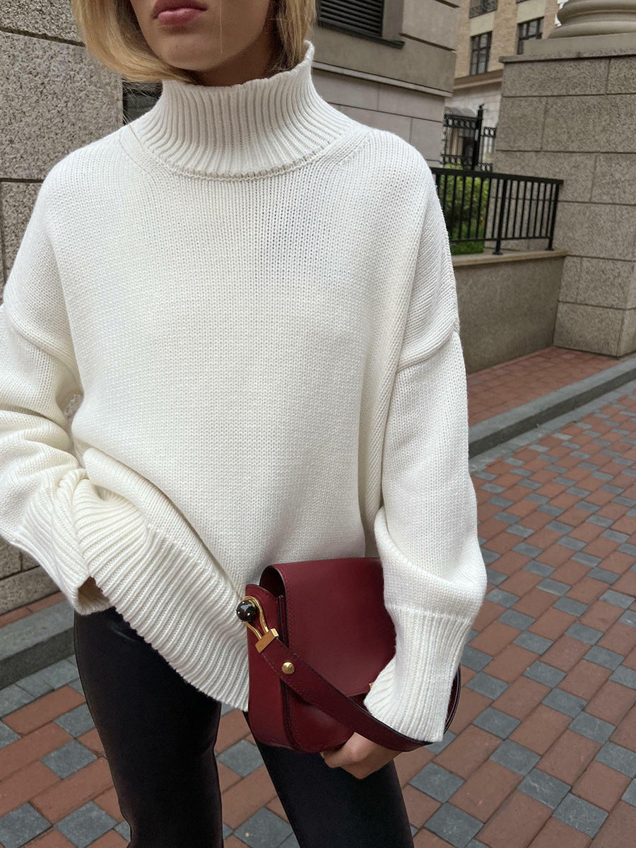 Mock neck sweater autumn and winter women's commuter solid color turtleneck knitting pullover top