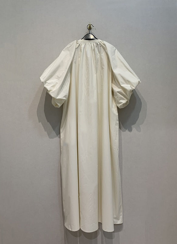 V-Neck Loose Casual Puffy Sleeves Solid Color Maxi Dress