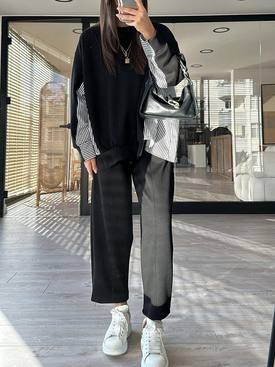 Women's striped patchwork casual two-piece set