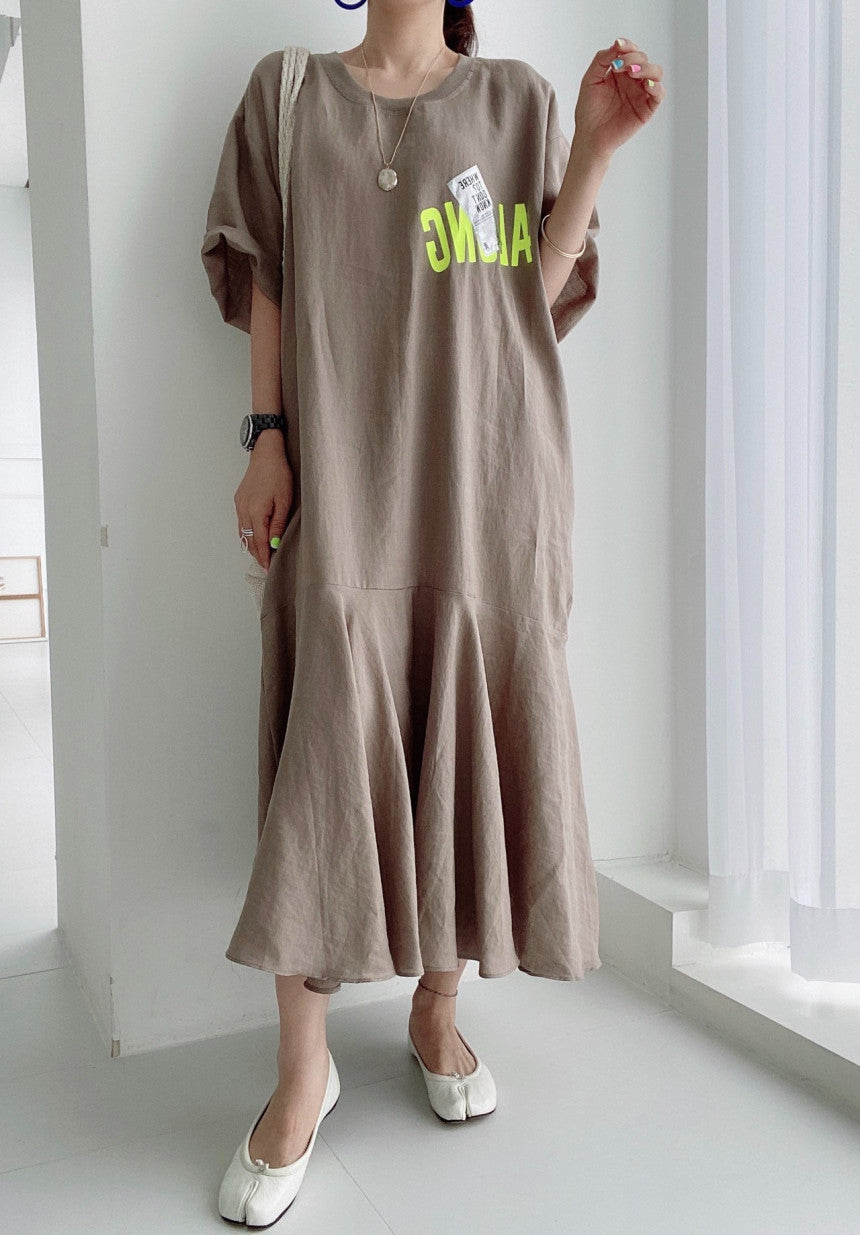 Casual Patchwork Short Sleeve Midi Dress