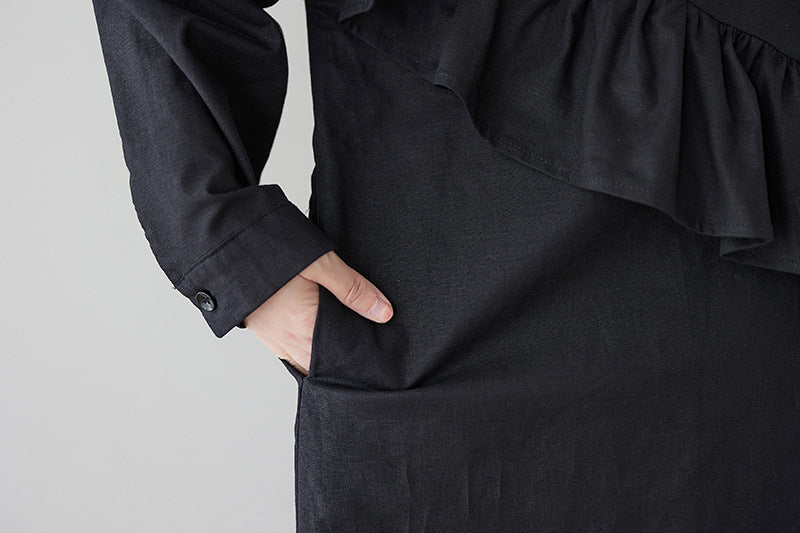 Literary Splicing Stand Collar Midi Dress