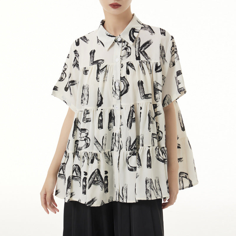 Casual Alphabet Print Short Sleeve Shirt