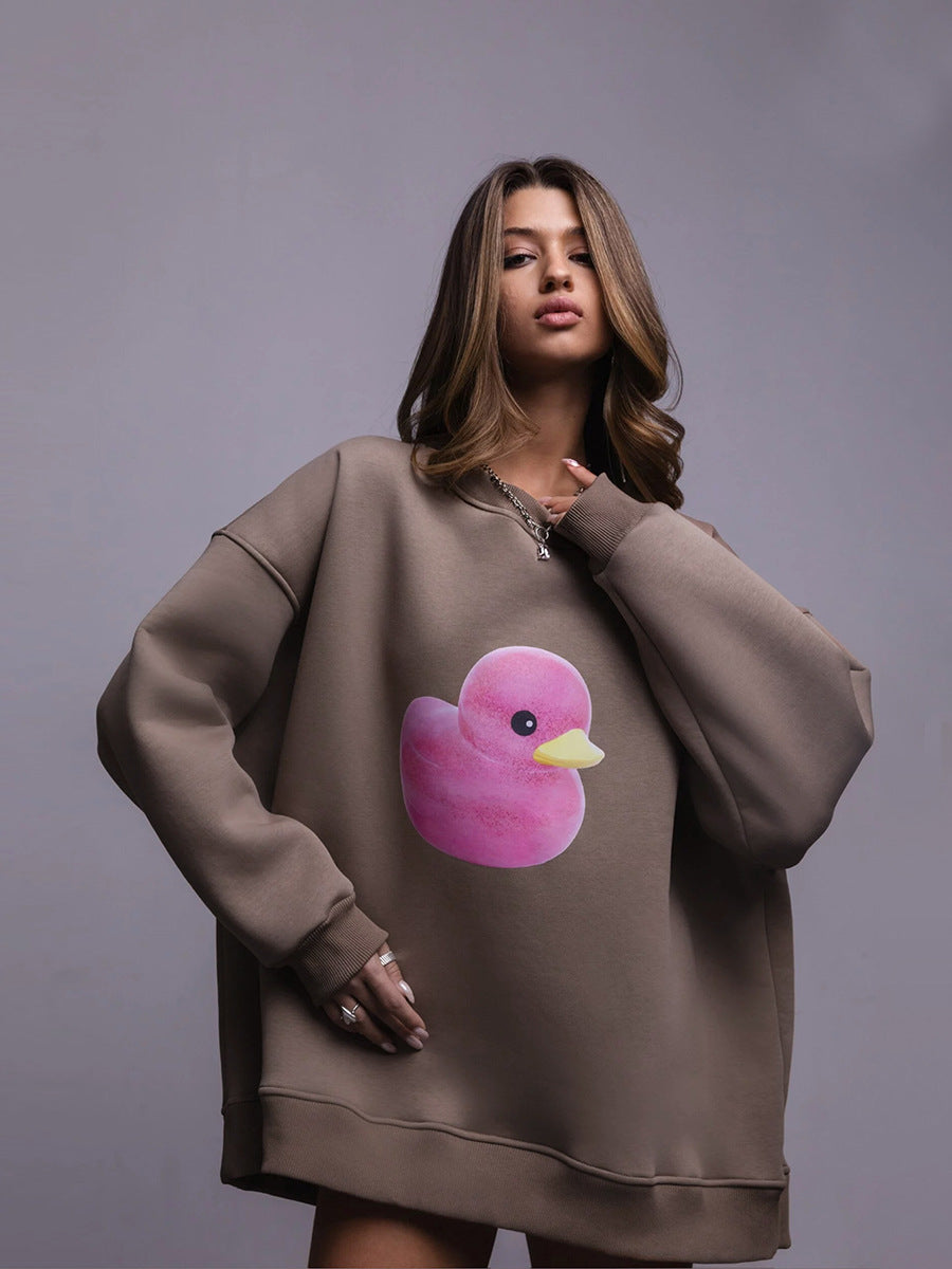 Duck pattern round neck sweater women's simple casual loose printed sweater