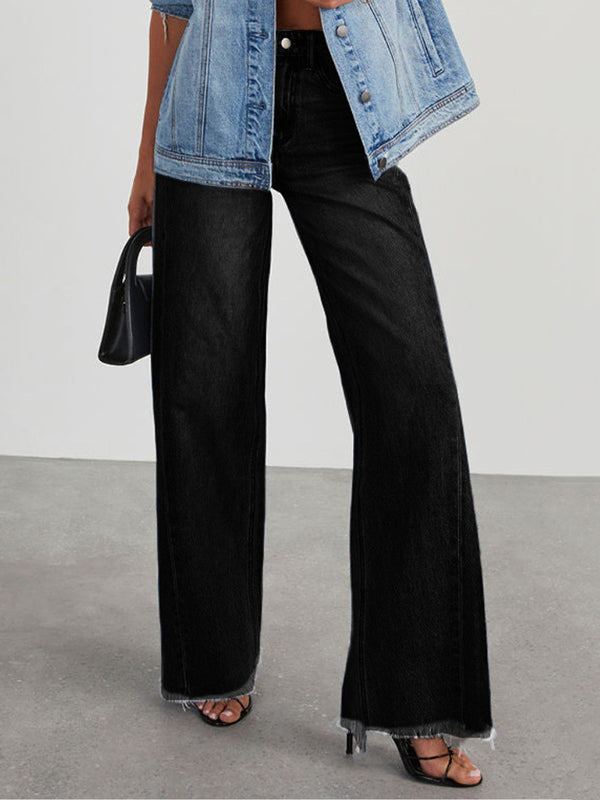 High Waisted Wide Leg Split-Joint Tasseled Jean Pants Bottoms