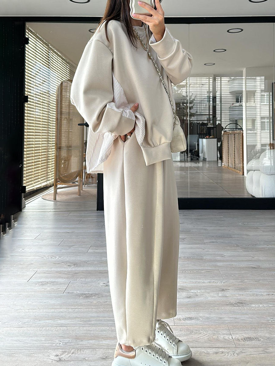 Women's striped patchwork casual two-piece set