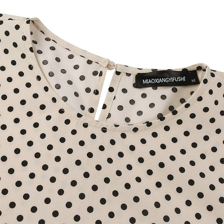 Vintage Polka-Dot Long Sleeve Round Neck Maxi Dress