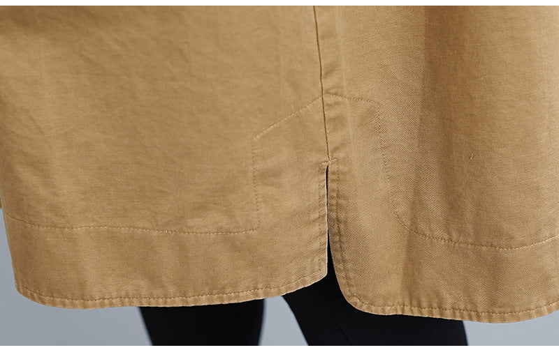 Literary Solid Color Lapel Long Sleeve Trench Coat