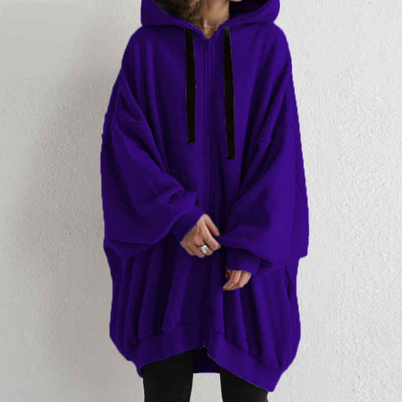 Casual Solid Color Zipper Hooded Sweatshirt