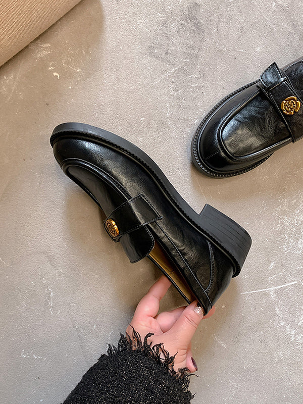 Belt Buckle Round-Toe Split-Joint Loafers