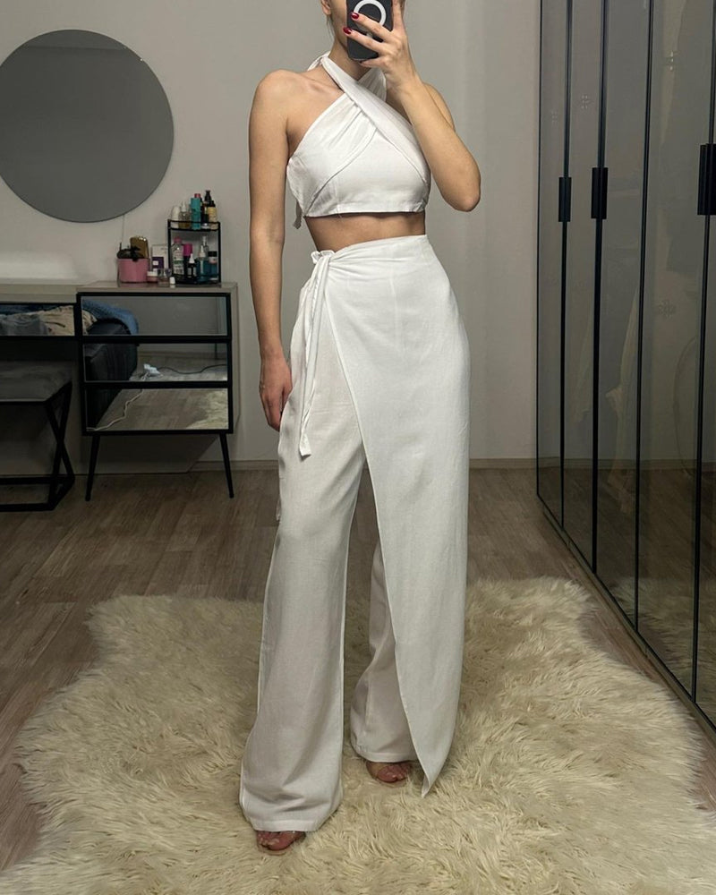 Fashion Lace-Up Top & Lace-Up Pants Two-Piece Set