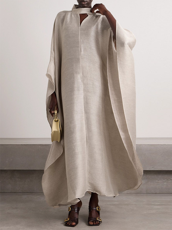 Batwing Sleeves Loose Solid Color Stand Collar Maxi Dresses
