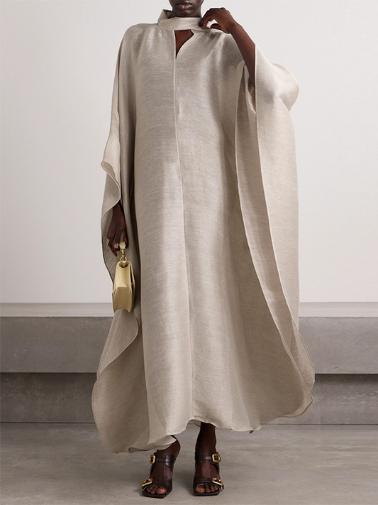 Batwing Sleeves Loose Solid Color Stand Collar Maxi Dresses