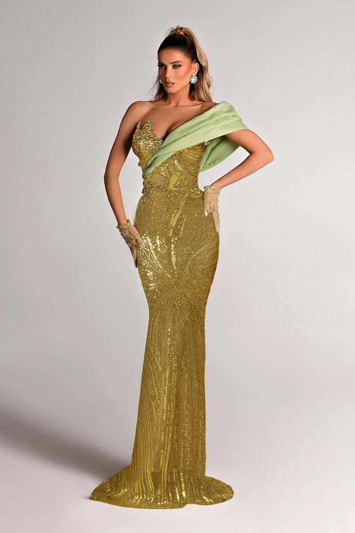 Junia Sequined  Maxi Dress In Green