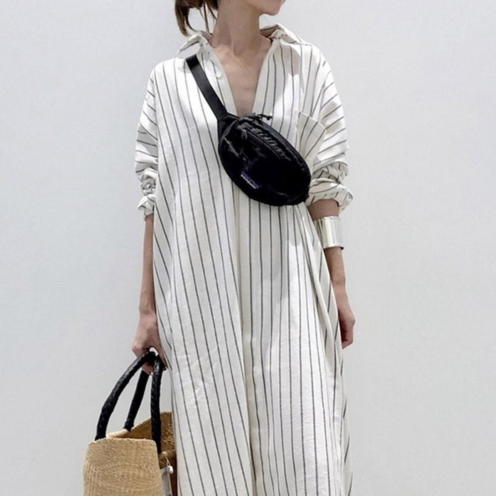 Casual Striped Long Sleeve Maxi Dress