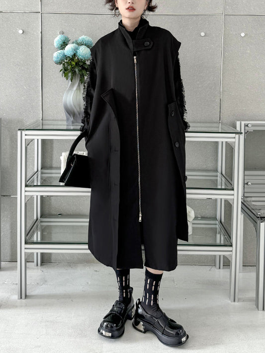 Dark Style Zipper Sleeveless Coat