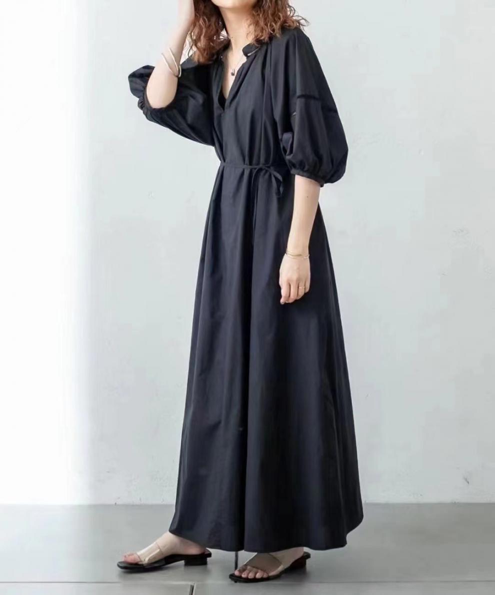 Loose Solid Color Lantern Sleeve Maxi Dress