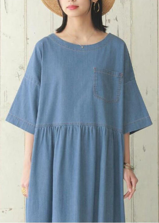 Thin Denim Splicing Short Sleeve Dress