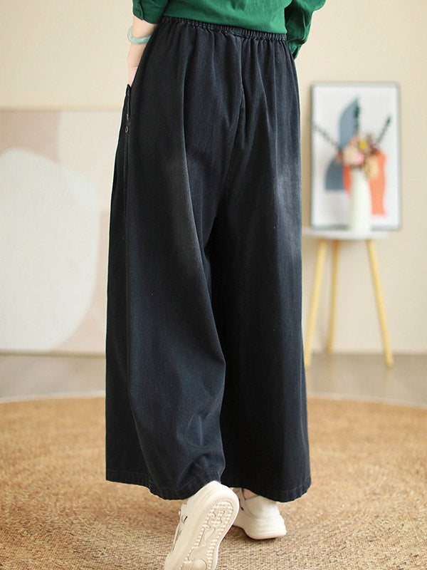 Loose Wide Pants Elasticity Pleated Flared Trousers Jean Pants Bottoms