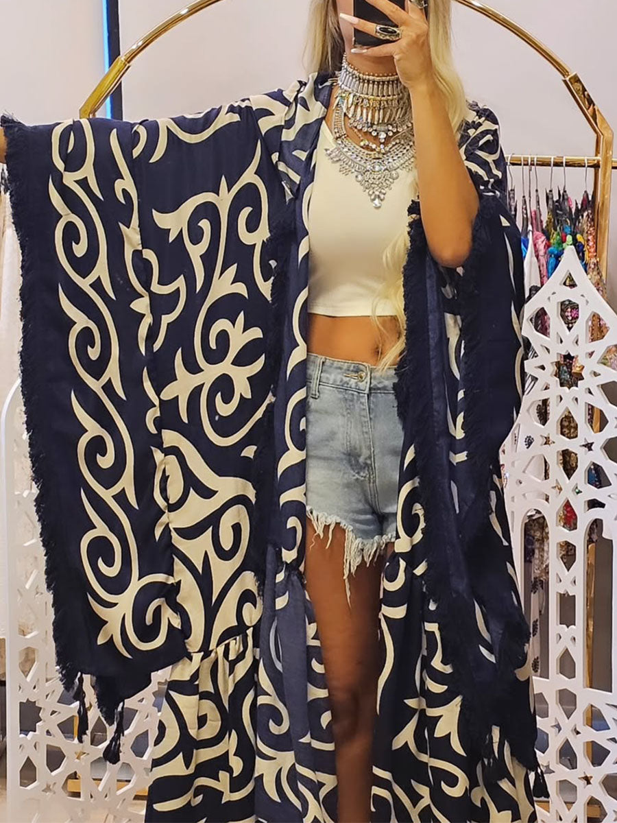 Summer vacation tassel print kimono