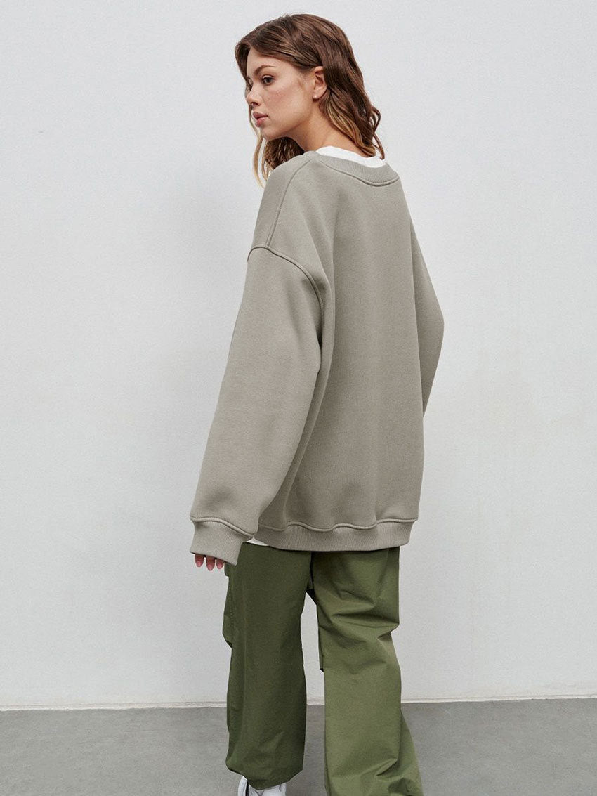 Round neck loose sweatshirt women's autumn winter Street solid color Oversize polar fleece pullover top