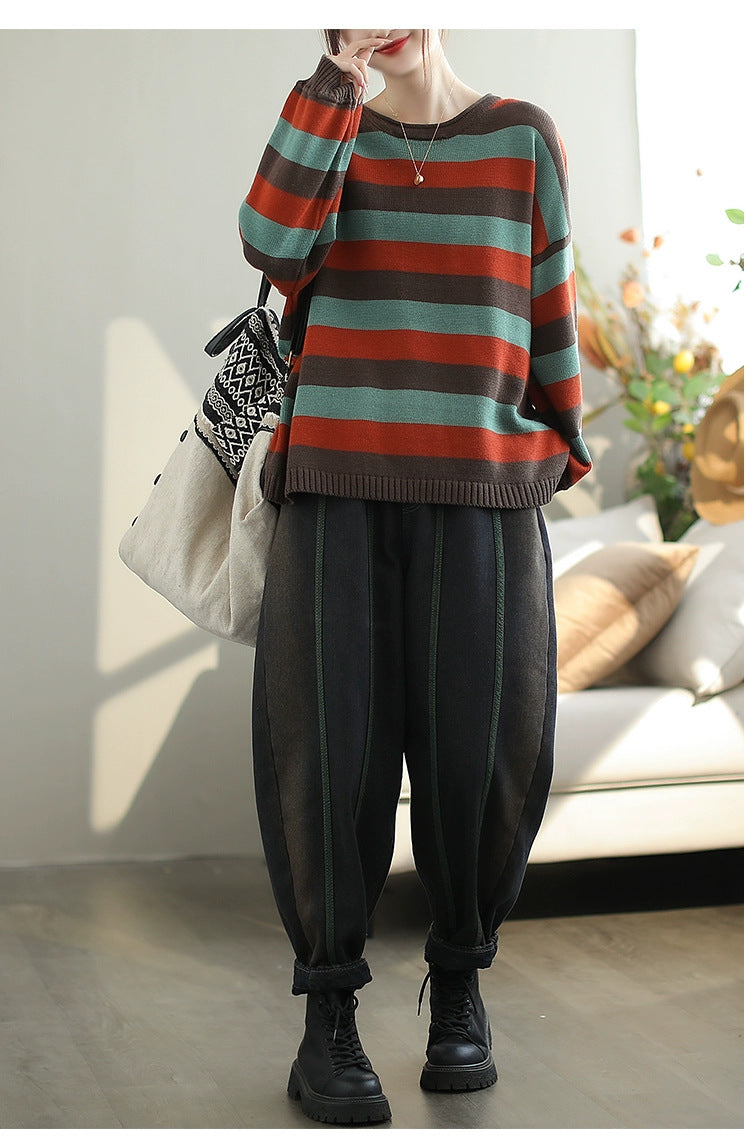 Casual Striped Round Neck Sweater