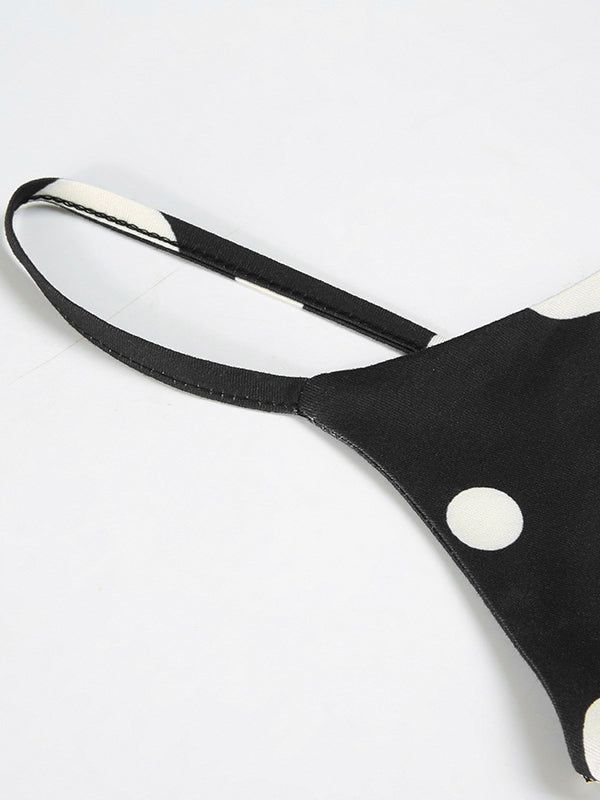 Sleeveless Contrast Color Pleated Polka-Dot Spaghetti-Neck Mini Dresses