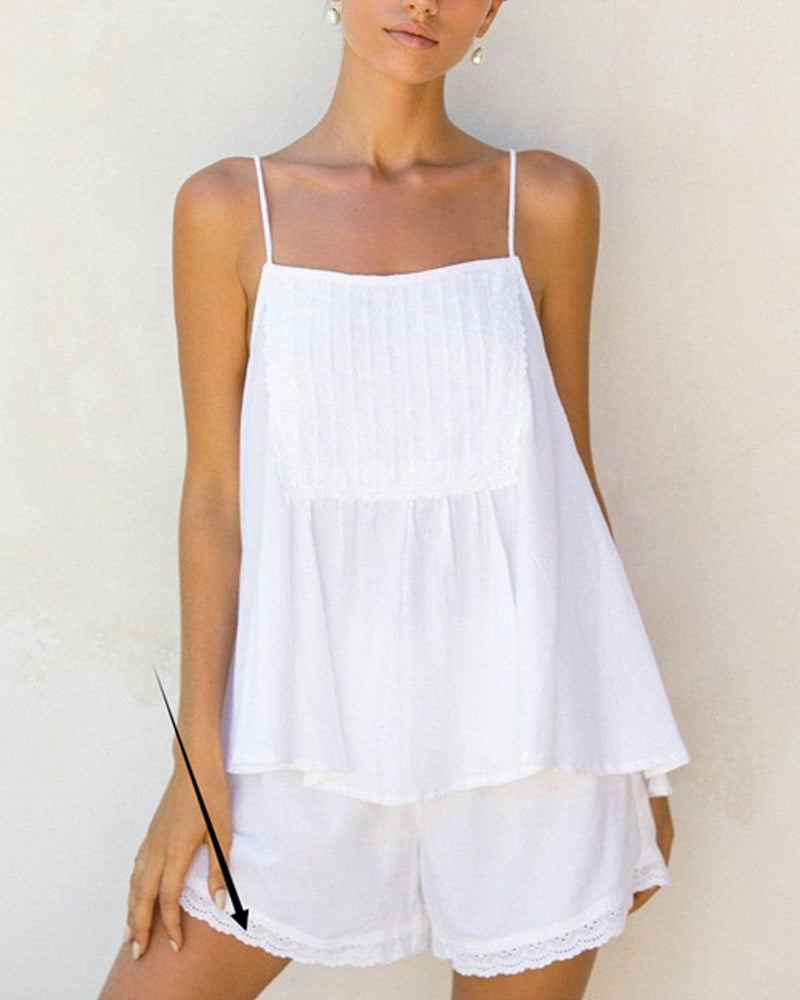 Sleeveless Loose Strap Top Shorts Set