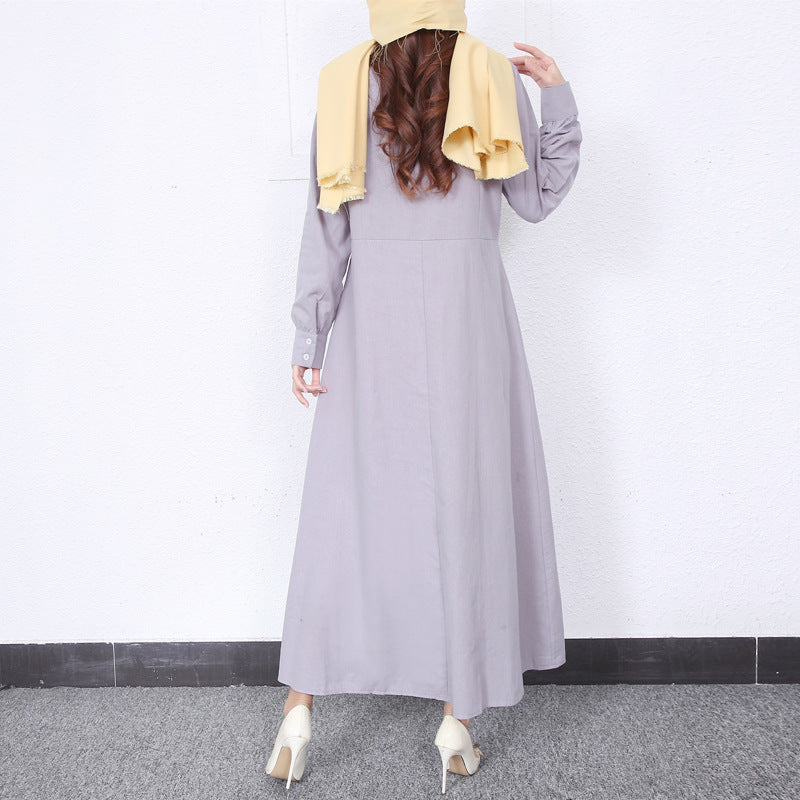 Simple Solid Color Stand Collar Maxi Dress