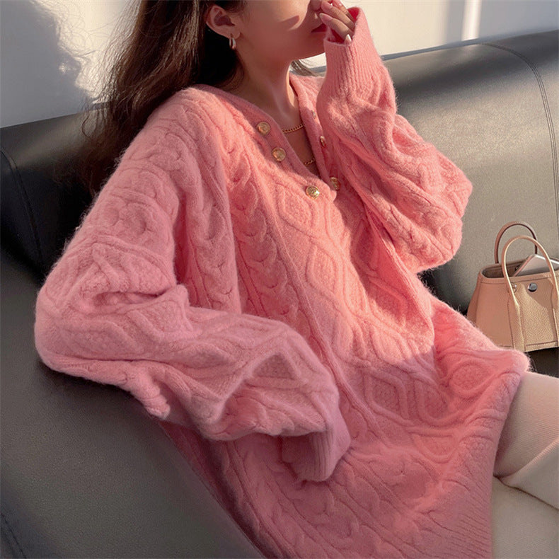 Barbie Pink Striped V-Neck Knit Sweater