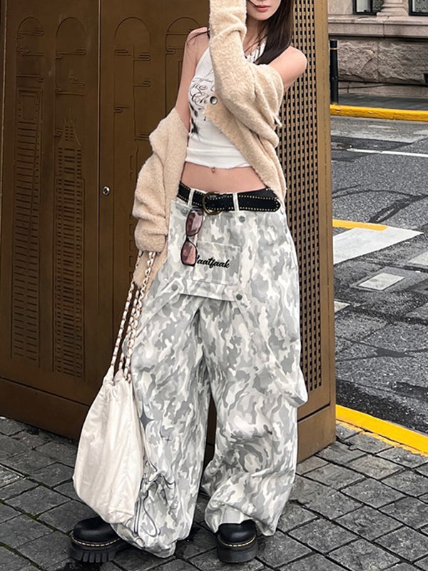 Loose Wide Leg Contrast Color No Belt Pants Trousers