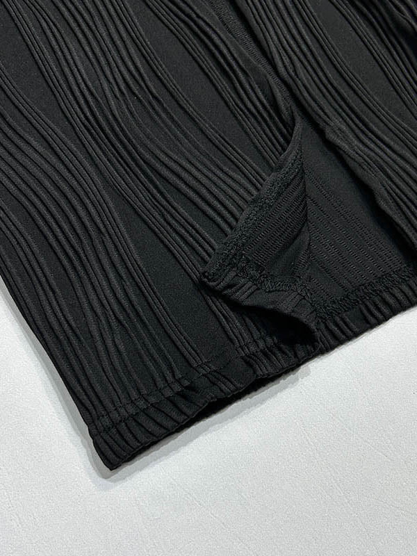 Skinny Sleeveless Pleated Solid Color Split-Back Spaghetti-Neck Maxi Dresses