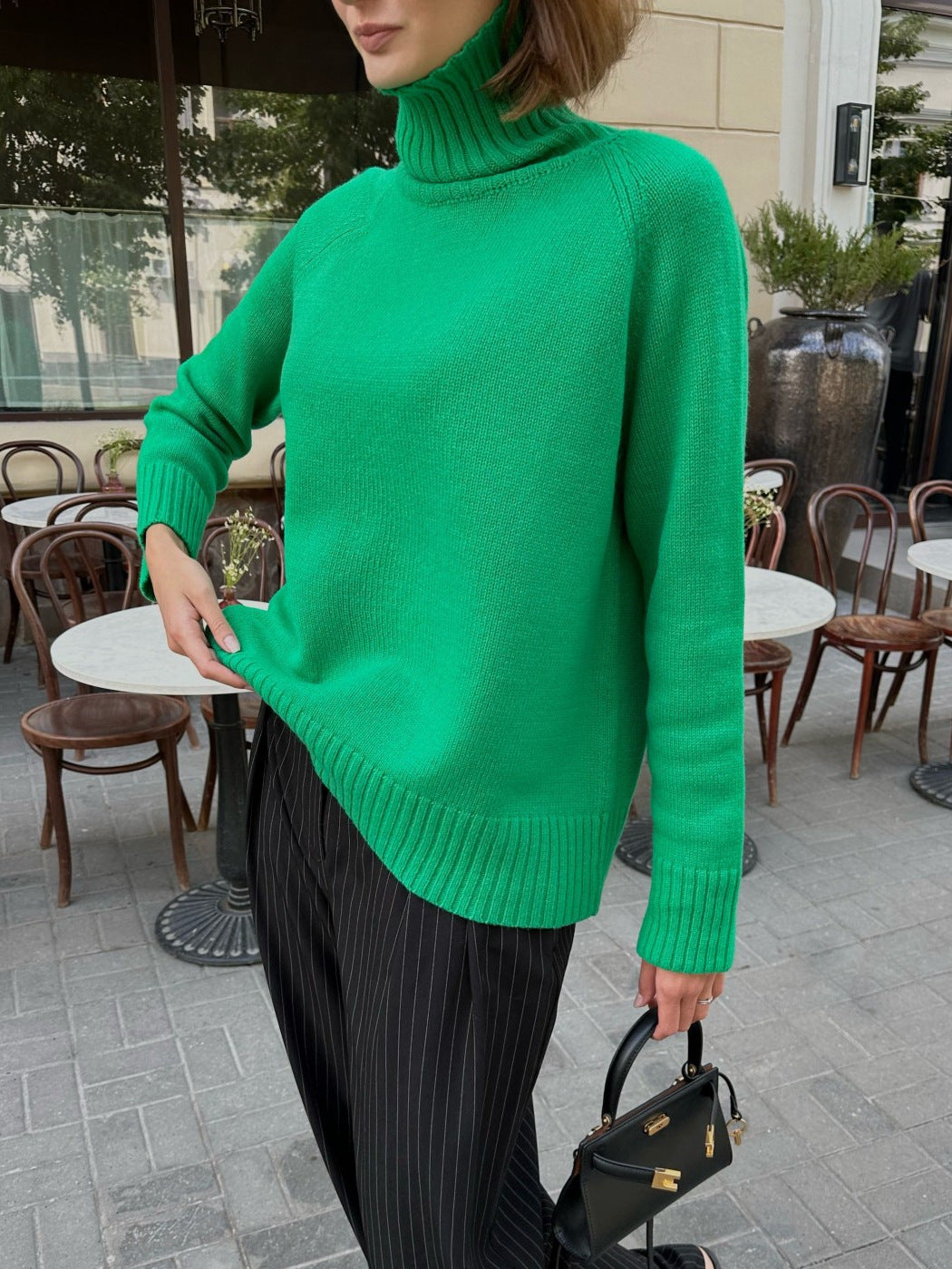 Turtleneck sweater autumn and winter elegant commuter solid color raglan sleeve women's knitted blouse