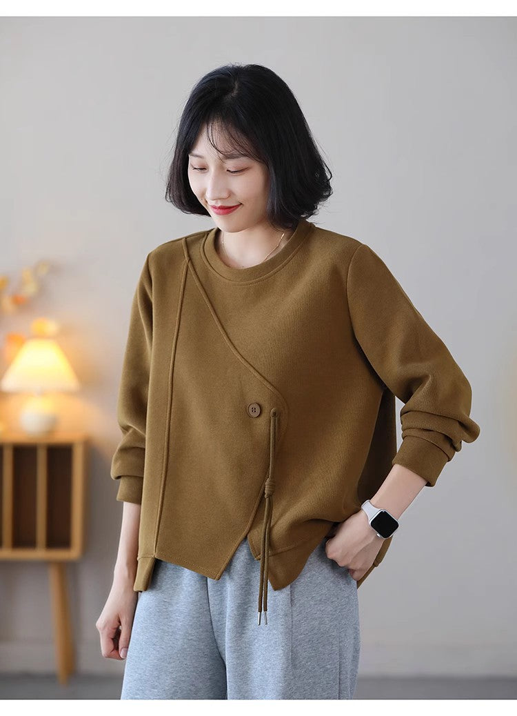 Casual Solid Color Splicing Long Sleeve Sweatshirt